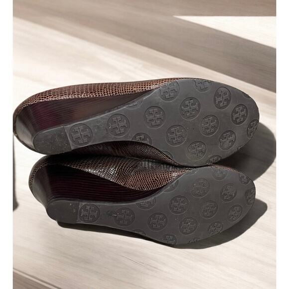 Tory Burch Miller Snakeskin Embossed Leather Wedge Shoe Size 7M - Picture 5 of 7